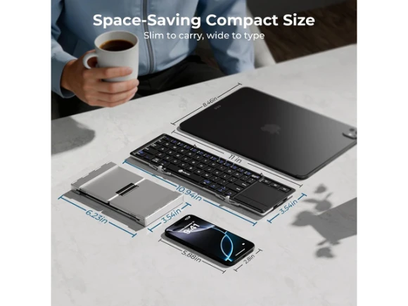 Foldable Keyboard with Touchpad, Silver — Bluetooth Keyboard, iClever