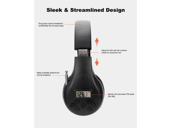 FM Radio Headphones — Wireless Earbuds, WOOJONG