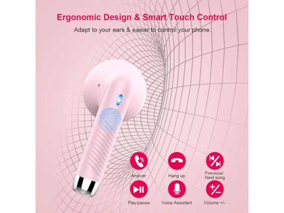Light Pink Wireless Earbuds — Wireless Earbuds, WOOJONG