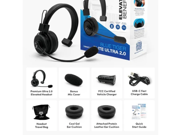 Wireless Bluetooth Headset, One-Ear Mono — Wireless Earbuds, Blue Tiger