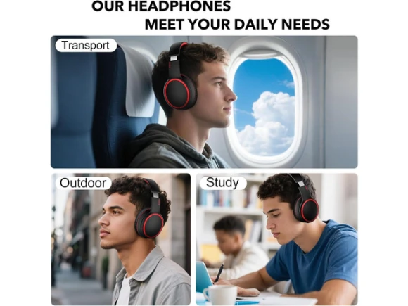 Over-ear Bluetooth Headphones, Black — Wireless Earbuds, WOOJONG