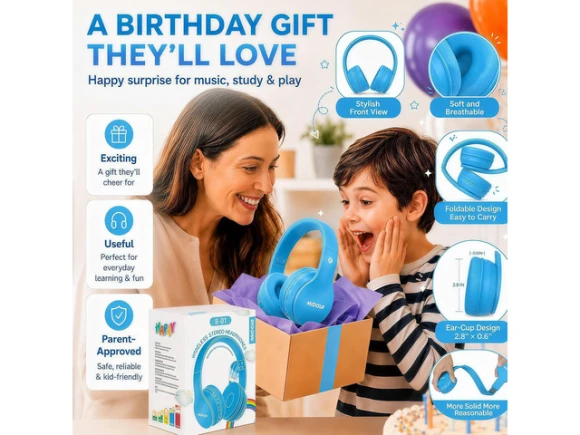 Wireless Bluetooth Over-Ear Headphones for Children — Wireless Earbuds, WOOJONG