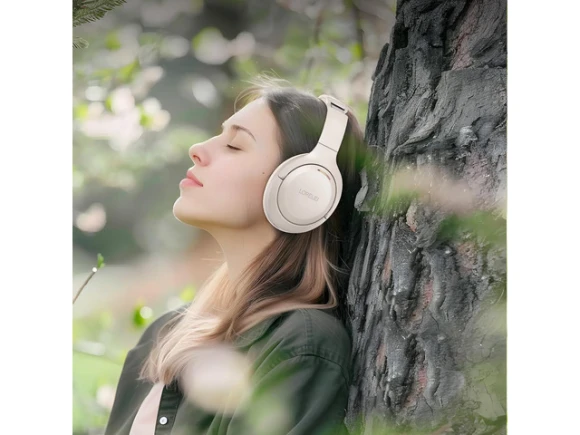 Beige White Wireless Over-Ear Headphones — Wireless Earbuds, LORELEI