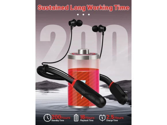 Black Neckband Bluetooth Headphones — Wireless Earbuds, Suppower