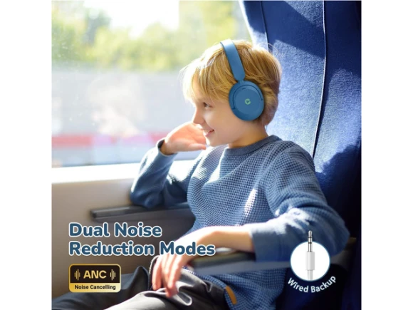 Blue Active Noise Cancelling Headphones — Wireless Earbuds, iClever