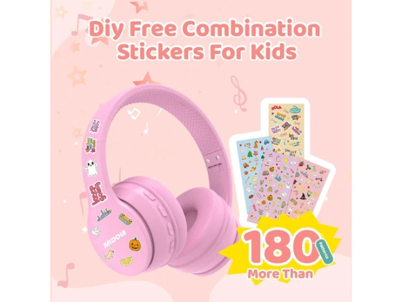 Pink Over-Ear Kids Headphones — Wireless Earbuds, MIDOLA