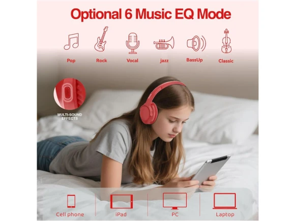 Red over-ear Bluetooth headphones — Wireless Earbuds, MIDOLA