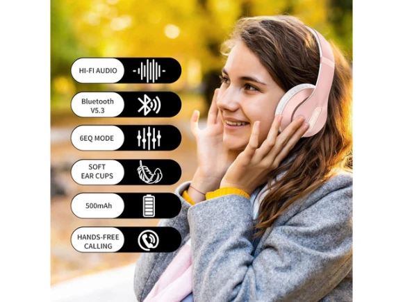 Wireless Over-Ear Bluetooth Headphones, Rose Gold — Wireless Earbuds, Suppower