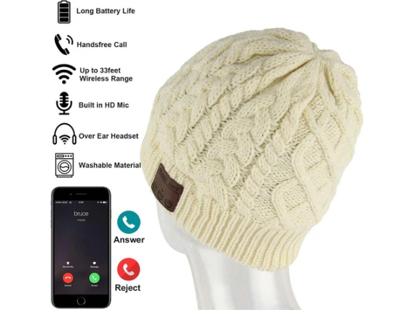 Wireless Music Beanie Hat with Headphones — Wireless Earbuds, Suppower