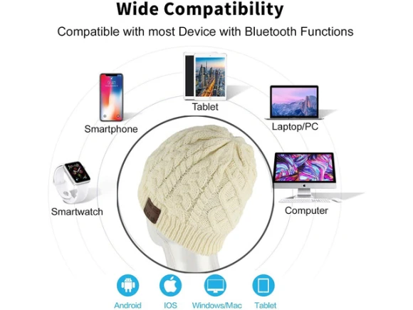 Wireless Music Beanie Hat with Headphones — Wireless Earbuds, Suppower