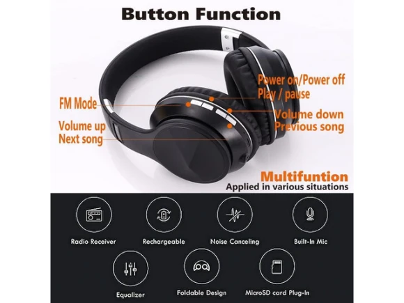 Orange Over-Ear Headphones — Wireless Earbuds, Suppower