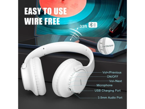 Over-ear Bluetooth headphones — Wireless Earbuds, KVIDIO