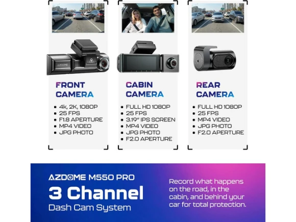 3-Channel Dash Cam with 4K Video — Dash Cam, AZDOME