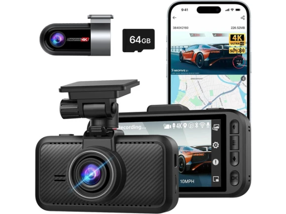 4K Front and Rear Dash Camera with 64GB SD Card — Dash Cam, Xelite