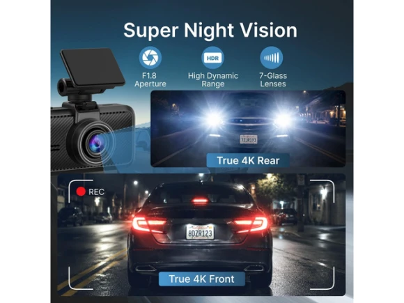 4K Front and Rear Dash Camera with 64GB SD Card — Dash Cam, Xelite