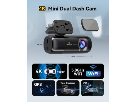 Front and Rear Dash Camera, 4K Front and 1080P Rear — Dash Cam, REDTIGER