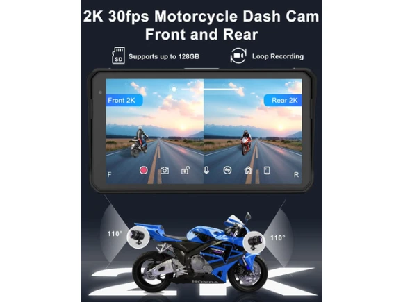 Motorcycle dash cam with front and rear cameras and a screen — Dash Cam, Xelite