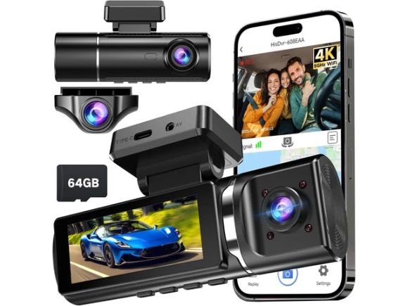 3-Channel Dash Camera with 64GB Card — Dash Cam, Xelite