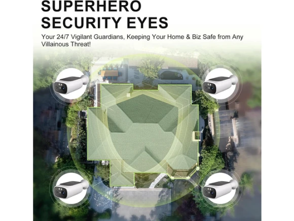 Solar Outdoor Security Camera, 4 Cameras, 2K — Security Camera, Trisvision