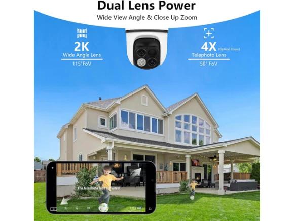 Wireless Outdoor Security Camera, Dual Lens, 2K, White, 2-Pack — Security Camera, Wansview