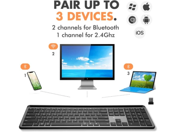 Full-Size Gray Bluetooth Keyboard — Bluetooth Keyboard, TAURKENAM