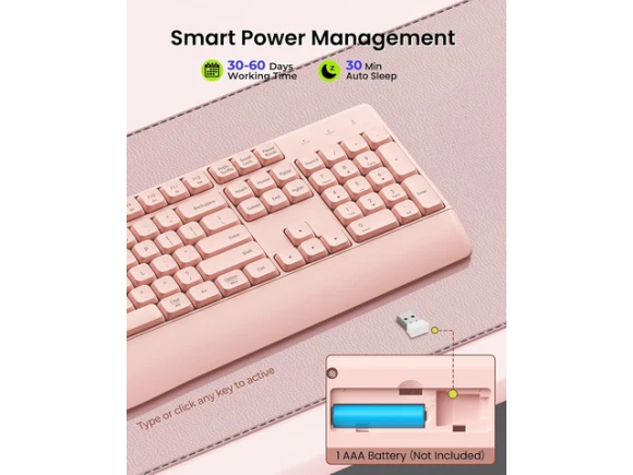 Full-Size Pink Ergonomic Bluetooth Keyboard with Wrist Rest and Number Pad — Bluetooth Keyboard, SeenDa