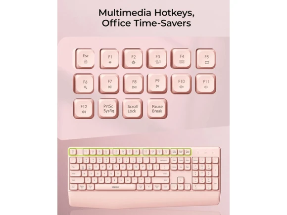 Full-Size Pink Ergonomic Bluetooth Keyboard with Wrist Rest and Number Pad — Bluetooth Keyboard, SeenDa
