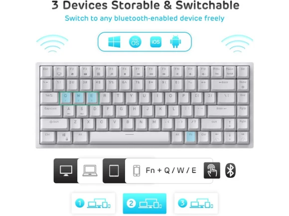75% Mechanical Keyboard, 84 Keys, Blue Backlit — Bluetooth Keyboard, Royal Kludge