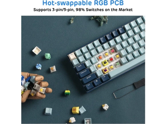 96-Key Mechanical Keyboard with Wrist Rest — Bluetooth Keyboard, RK ROYAL KLUDGE
