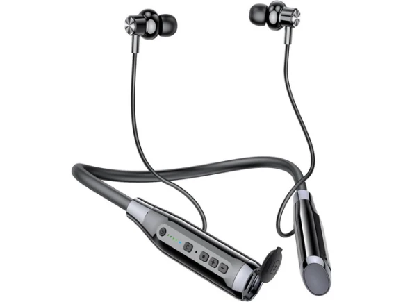 Black Neckband Bluetooth Headphones — Wireless Earbuds, Trisvision