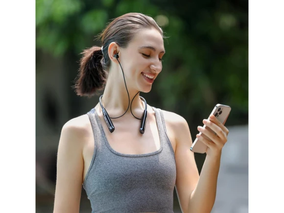Black Neckband Bluetooth Headphones — Wireless Earbuds, Trisvision