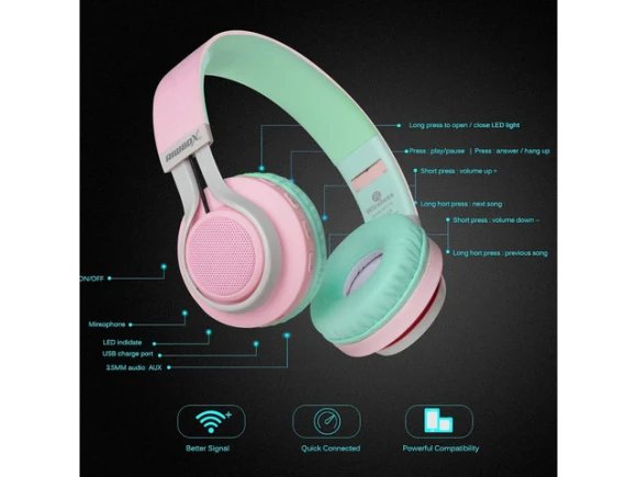 Foldable Bluetooth Headphones with Microphone and Volume Control — Wireless Earbuds, Riwbox