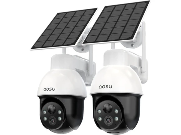 Solar Security Camera System, 2 Pack, 3K/5MP Panoramic PTZ — Security Camera, AOSU