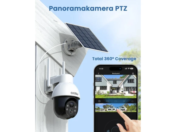 Solar Security Camera System, 2 Pack, 3K/5MP Panoramic PTZ — Security Camera, AOSU
