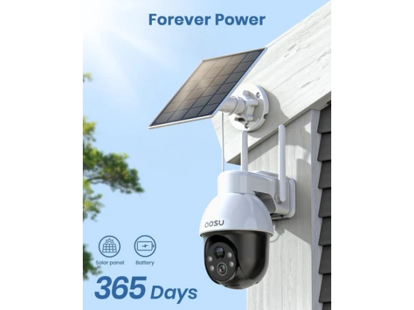 Solar Security Camera System, 2 Pack, 3K/5MP Panoramic PTZ — Security Camera, AOSU