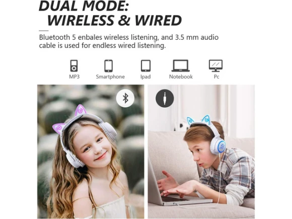 Wired and Wireless Cat-Ear Headphones — Wireless Earbuds, Trisvision