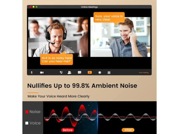 Wireless Bluetooth 5.0 Headset with AI-Powered Noise-Cancelling Microphone — Wireless Earbuds, EKSA