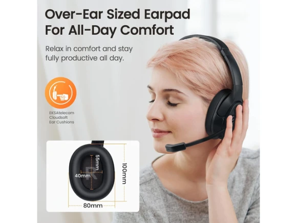 Wireless Bluetooth 5.0 Headset with AI-Powered Noise-Cancelling Microphone — Wireless Earbuds, EKSA