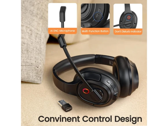 Wireless Bluetooth 5.0 Headset with AI-Powered Noise-Cancelling Microphone — Wireless Earbuds, EKSA