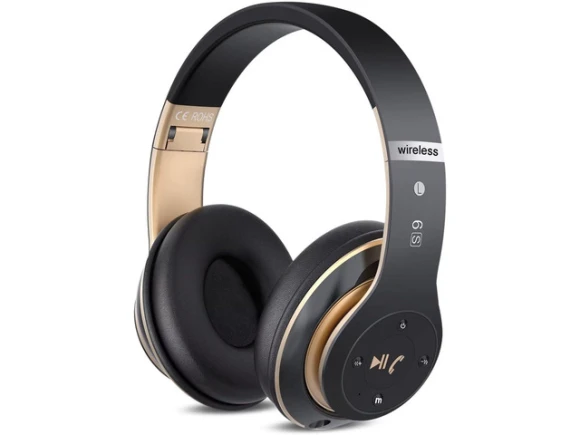 Wireless Bluetooth Over-Ear Headphones, Black & Gold — Wireless Earbuds, Trisvision