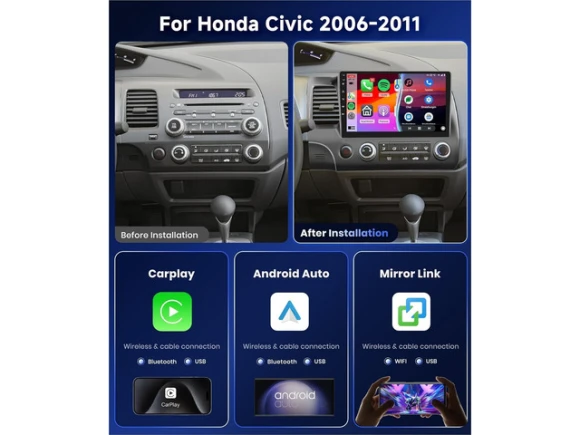 10.1-inch Android 15 Car Stereo for Honda Civic 2006–2011, 4G+64G — Car Infotainment System, Podofo