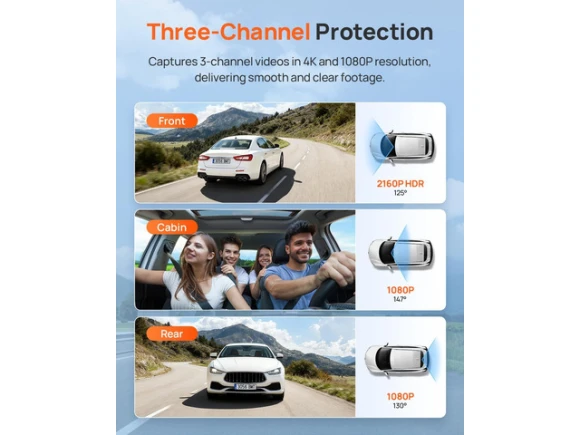 3-Channel Dash Camera, 4K — Dash Cam, 70mai