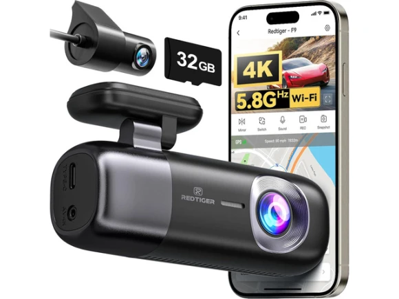 4K Front and 1080P Rear Dash Cam with 32GB Card — Dash Cam, REDTIGER
