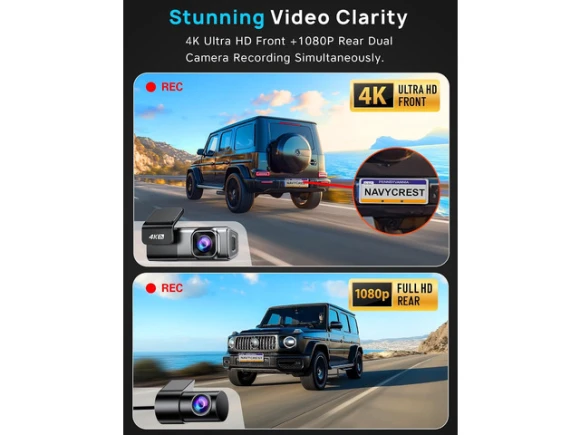 4K Front and 1080P Rear Dash Camera with 64GB Card — Dash Cam, Navycrest