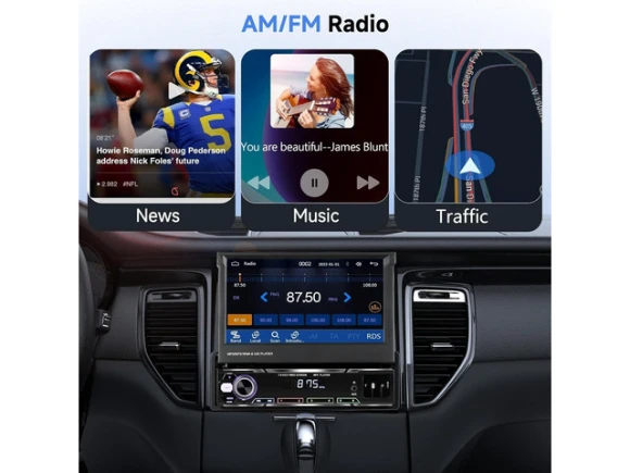 7-Inch Flip-Out Touchscreen Car Stereo — Car Infotainment System, Podofo