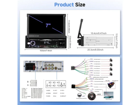 7-Inch Flip-Out Touchscreen Car Stereo — Car Infotainment System, Podofo