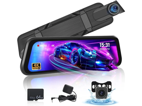 9.66-inch Rear-View Mirror Dash Camera with 64GB Card — Dash Cam, Trisvision
