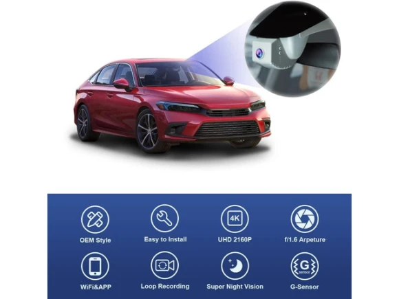 Dash Cam for Honda Civic 2022-2026 & Type R Si, Black Cover, 64GB Card — Dash Cam, Fitcamx