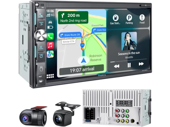 Double-DIN Car Stereo with 7-Inch QLED Touchscreen — Car Infotainment System, SJoyBring
