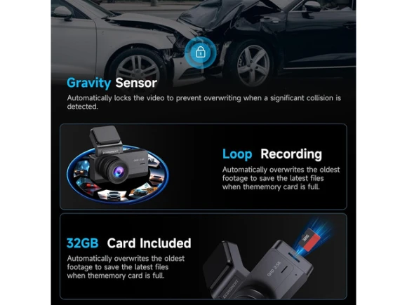 Front and Rear Dash Camera with 2.5K Resolution — Dash Cam, Trisvision